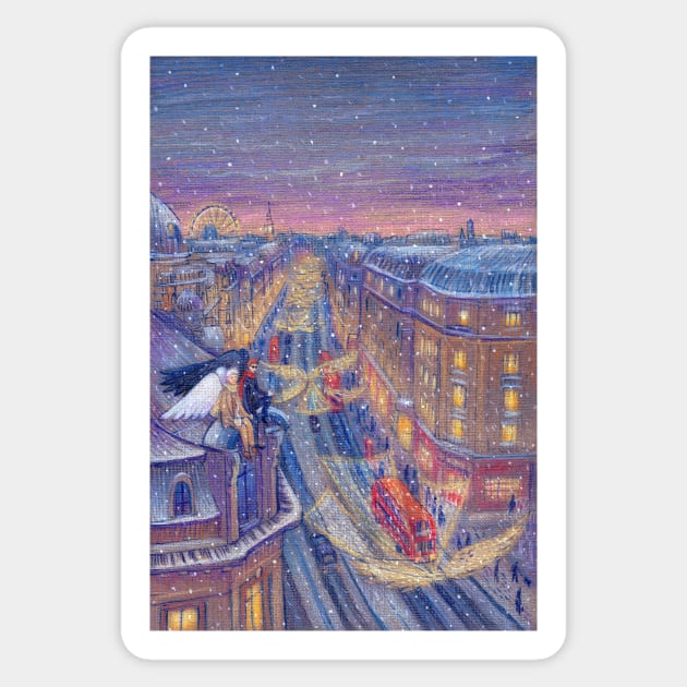 London Winter: Angels on a rooftop Sticker by illustore